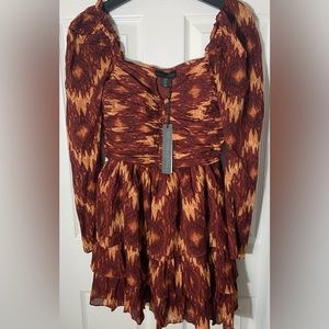 House of Harlow 1960 Brown Tiered Layered
Long Sleeve Mini Dress Size Small